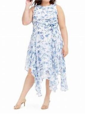 Calvin Klein 20W Floral Blue and White Dress